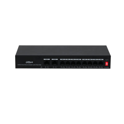 Switch Dahua PoE 10 Puertos Fast Ethernet/8 Puertos Poe/2 Puertos Uplink/65 Watts Totales