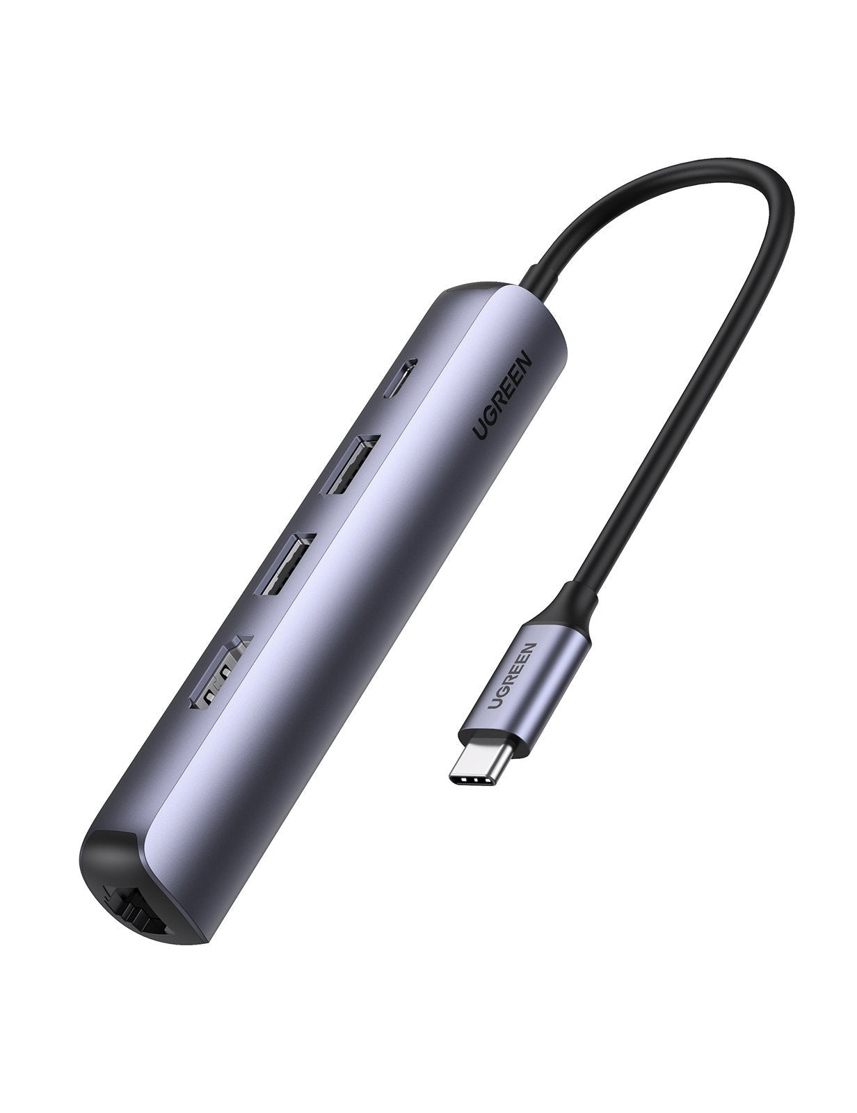 HUB USB-C (Docking Station) 5 en 1 | Ultra Delgado | 2 USB-A 3.1 a (5 Gbps) | HDMI 4K@60Hz | RJ45 (Gigabit Ethernet) | USB-C PD Carga Rápida 100W | Soporta OTG | Chips Inteligentes | Pequeño y Ligero | Caja de Aluminio.
