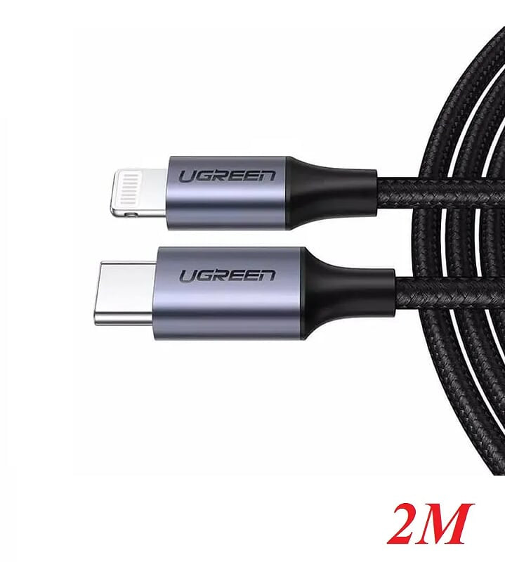 Cable USB-C a Lightning | 2 Metros (6.56 Pies) | Certificado MFi | Carga Rápida 60W | 480 Mbps | Conector C94 | Adecuado para iPhone, iPad y iPod | Protección Integrada | Caja de Aluminio | Nylon Trenzado | Color Negro
