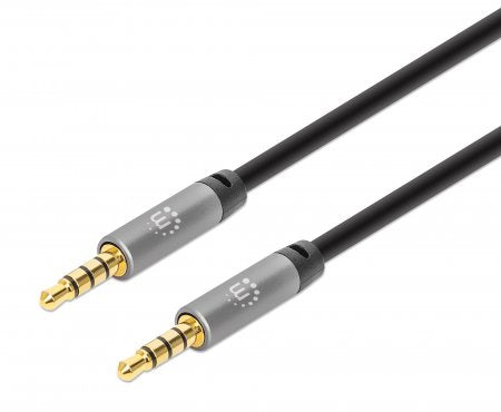 CABLE AUDIO,MANHATTAN,355988, ESTEREO 3.5MM M-M 1.0M NEGRO/ALUMINIO PLATEADO