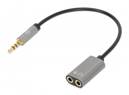 ADAPTADOR AUDIO,MANHATTAN,356107, 3.5MM TRRS 1 M A 2 H, 20CM, DIVIDE AUDIO PARA AUDIFONO Y MIC, NEGRO