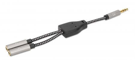 ADAPTADOR,MANHATTAN,356114, AUDIO 3.5MM 1 M A 2 H, 15CM, CONECTA DOS AUDIFONOS A UN JACK DE 3.5MM, ALUMINIO, NEGRO / P