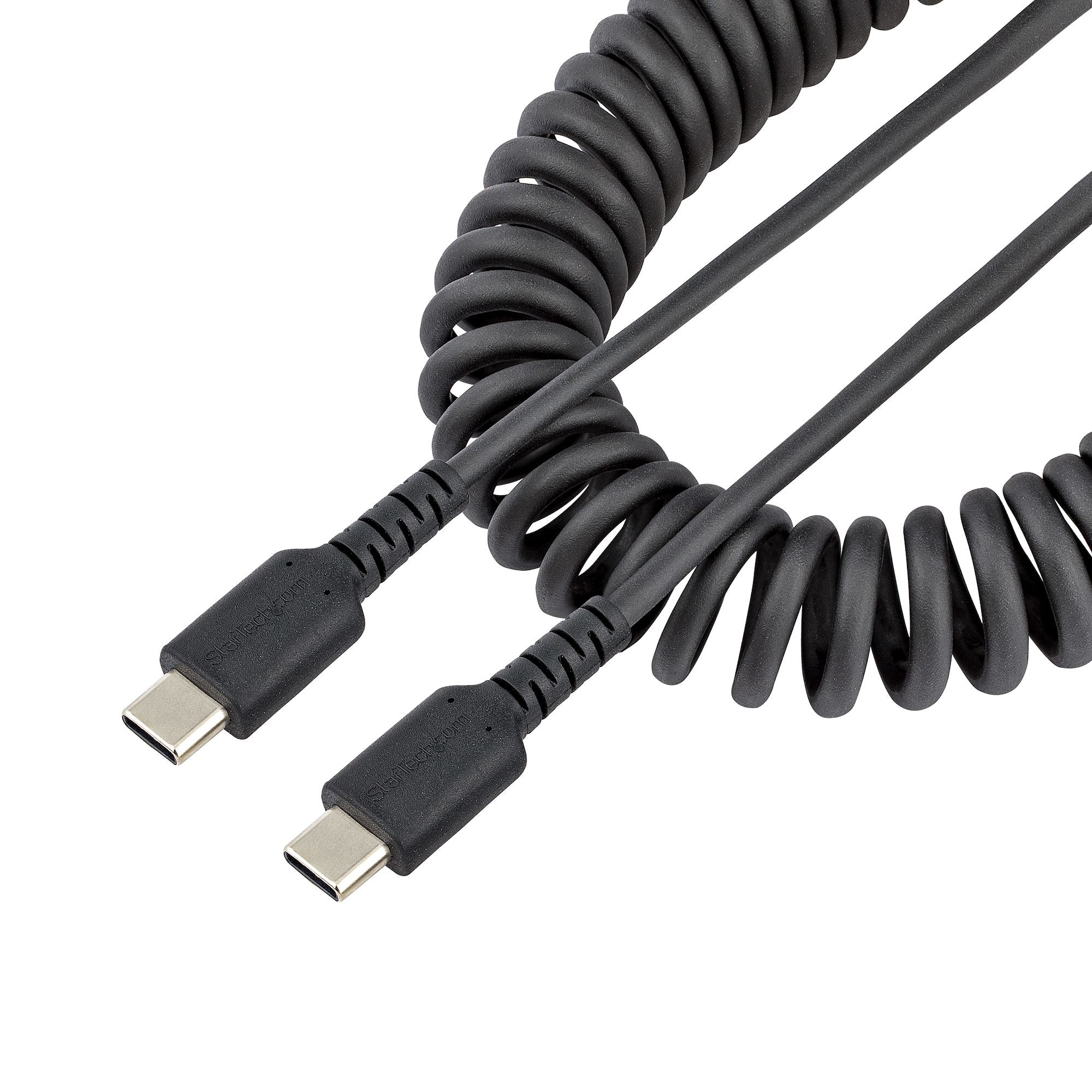 CABLE DE 50CM DE CARGA USB C A USB C, CABLE USB TIPO C EN ESPIRAL DE CARGA RAPIDA Y SERVICIO PESADO, CABLE USB 2.0 USBC NEGRO - STARTECH.COM MOD. R2CCC-50C-USB-CABLE