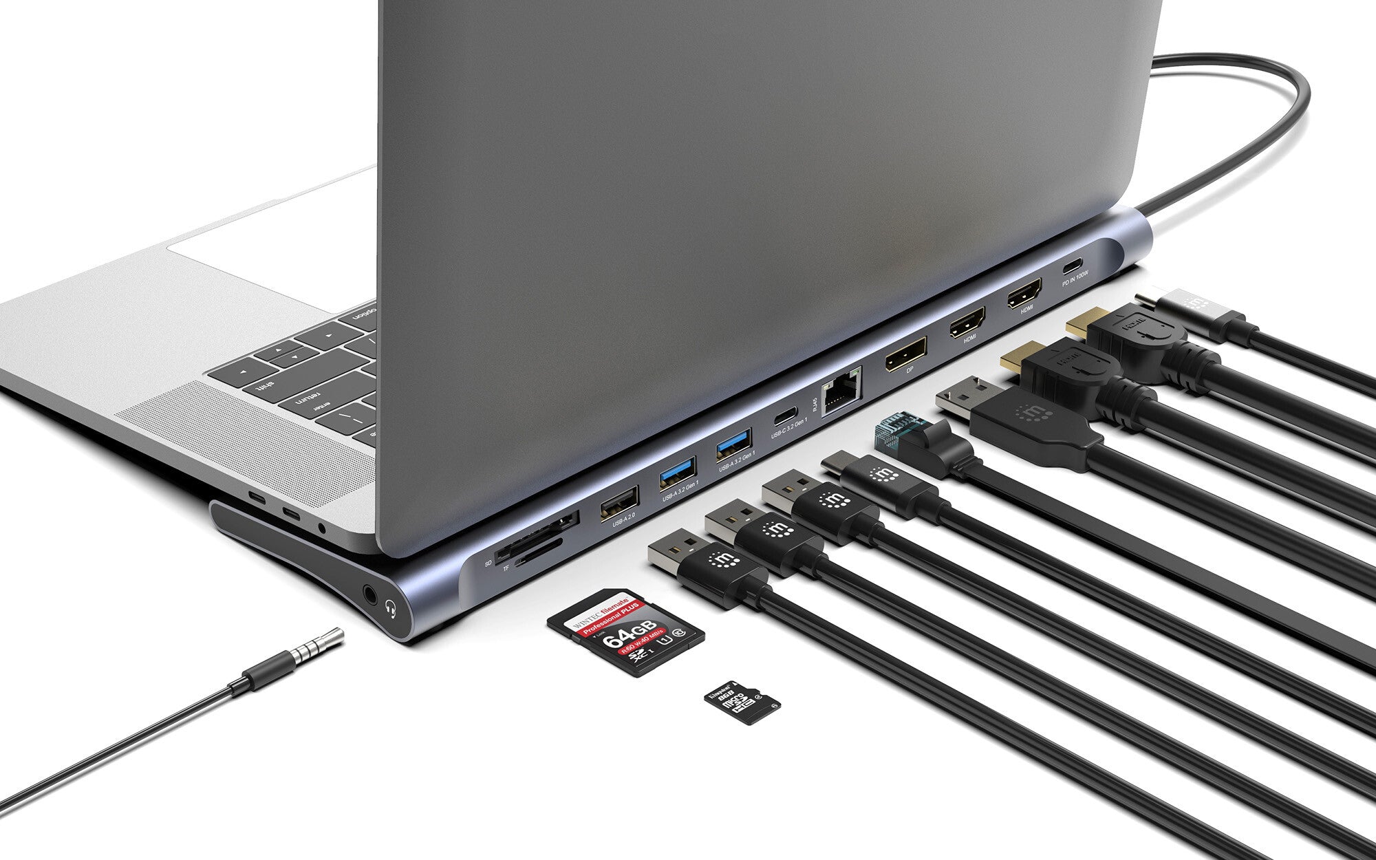 Manhattan 190305 base para laptop o replicador de puertos Alámbrico USB 3.2 Gen 1 (3.1 Gen 1) Type-C Plata