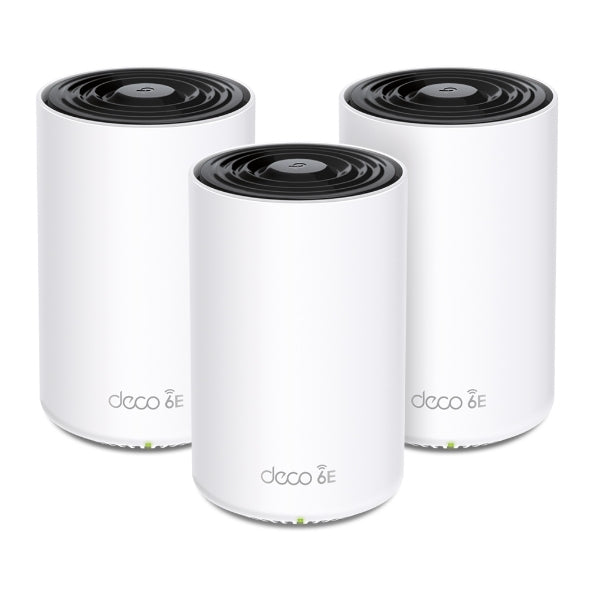 Kit 3 Routers Inalámbricos MESH Interior para Hogar / Doble Banda Wi-Fi 6E AX5400 Mbps / 3 Puerto Gigabit WAN/LAN / 4 Antenas Internas / Administración Mediante la App Deco (iOS, Android) / Protección HomeShield