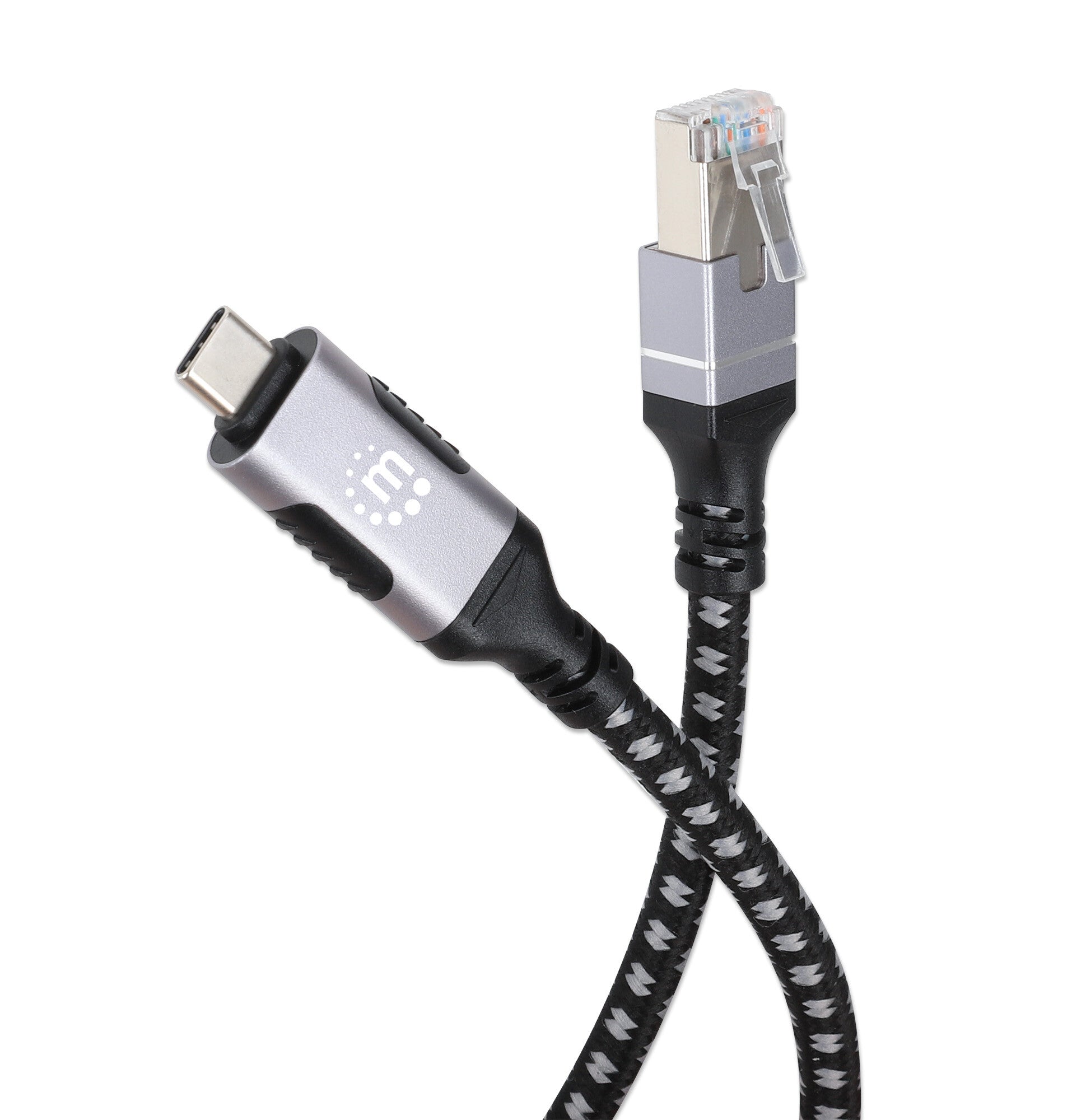 Manhattan 394826 cable de red Negro, Plata 2 m