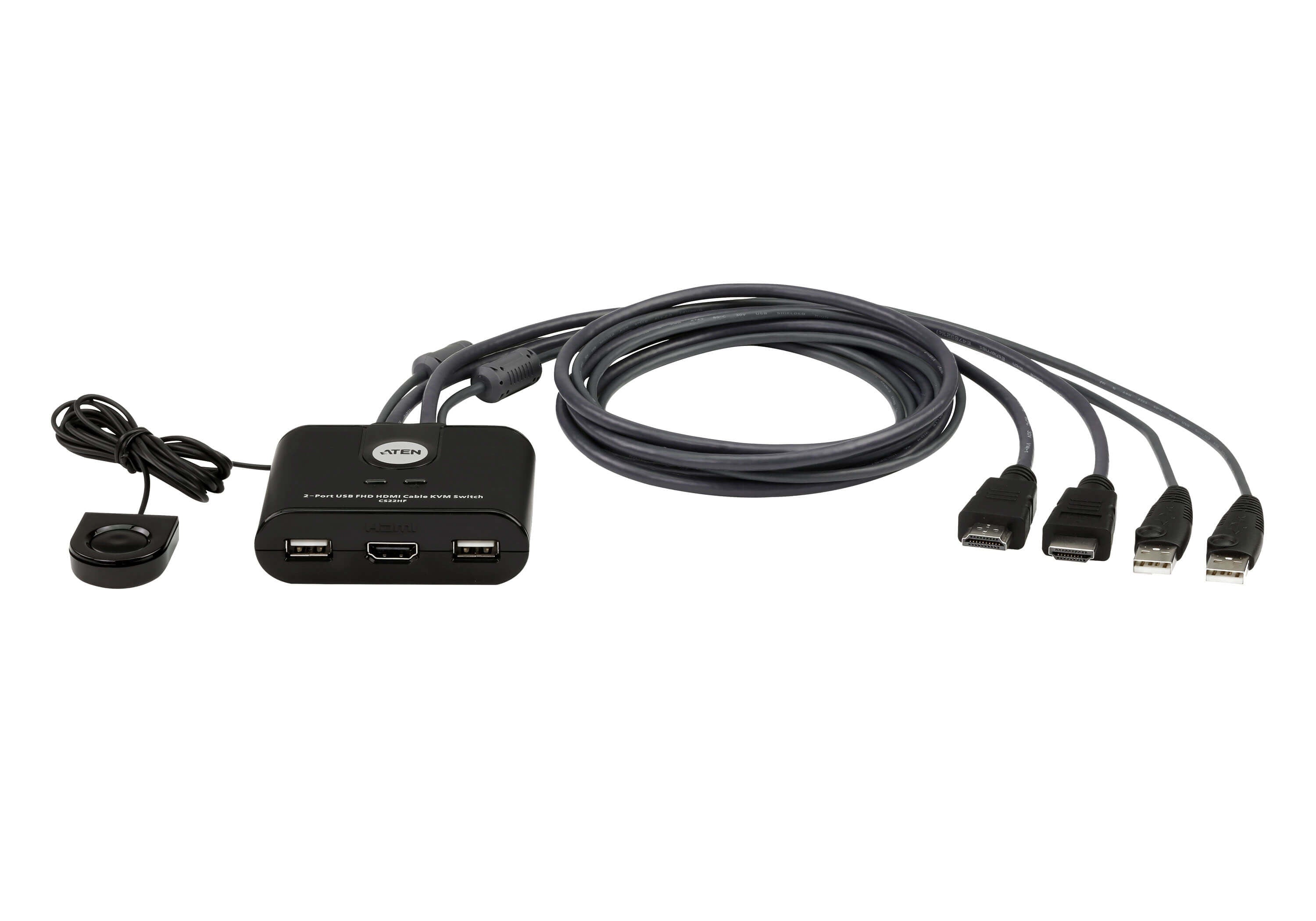 Switch KVM | USB FHD HDMI | de 2 puertos en formato cable | 1920x1080 @ 60Hz (FHD)| HDCP 1.4 | Conecta y controla 2 equipos con un solo monitor, teclado y mouse