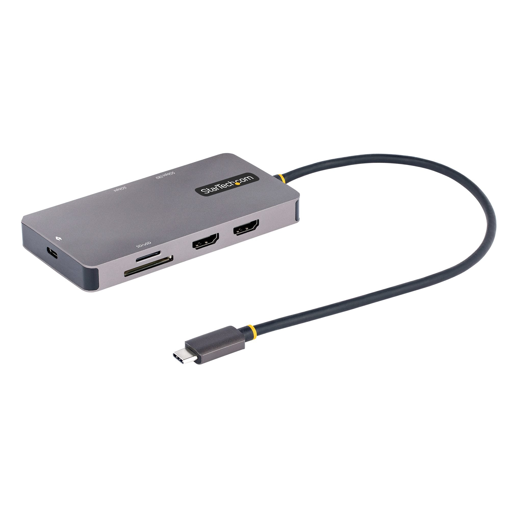 ADAPTADOR MULTIPUERTOS USB C 2X HDMI 4K 60HZ, HUB USB-A 3.1 2PT 5GBPS, PD 100W, GBE, SD/MICROSD, CABLE DE 30CM, DOCKING STATION USB TIPO C DE VIAJES PARA LAPTOPS STARTECH