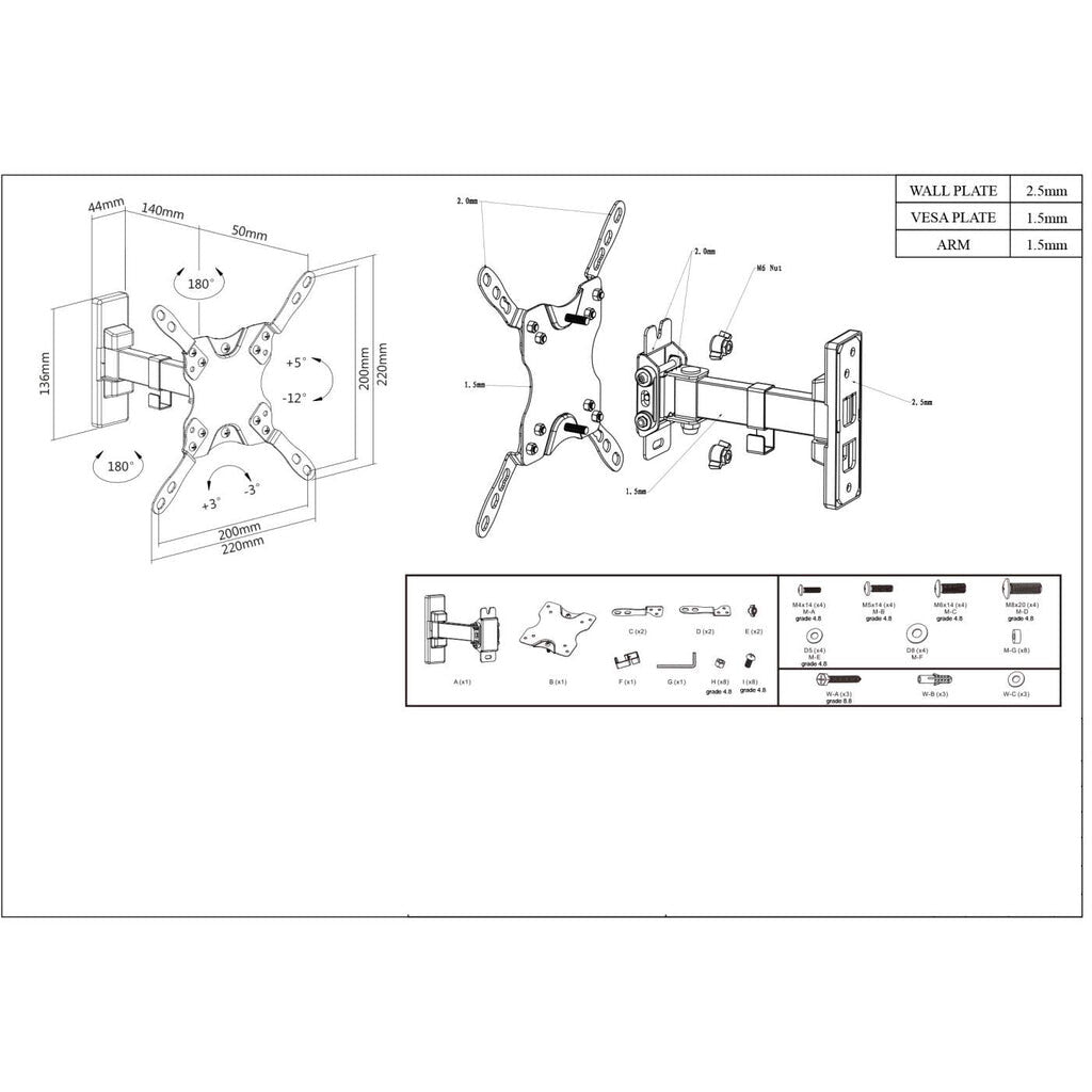 Manhattan Soporte para TV, de pared, movimiento articulado, pantallas planas de 13" a 43" de máximo 20 kg