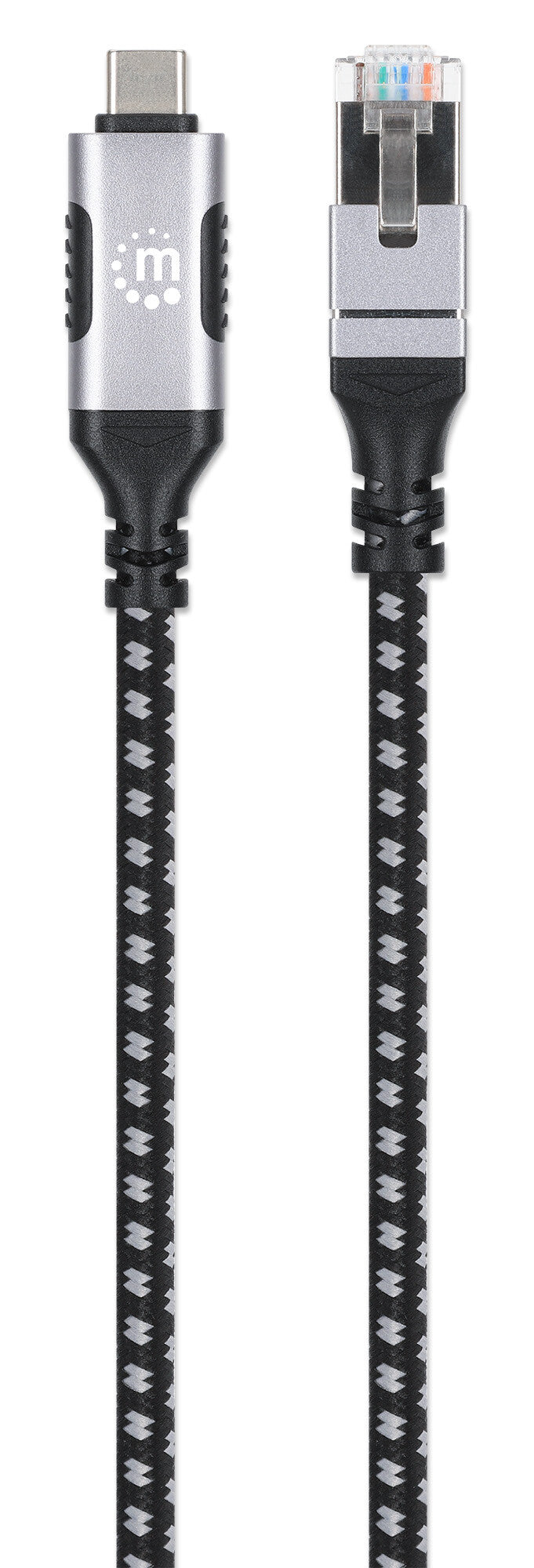 Manhattan 394826 cable de red Negro, Plata 2 m