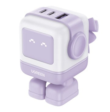 Cargador RobotGaN de 65W Serie UNO | 3 Puertos de Carga Rápida | 2 USB-C | 1 USB-A | PD 3.0 | QC 4.0 | Carga Inteligente | Tecnología GaN II | Zapato Magnético Extraíble | Carcasa Ignífuga | Pantalla LED