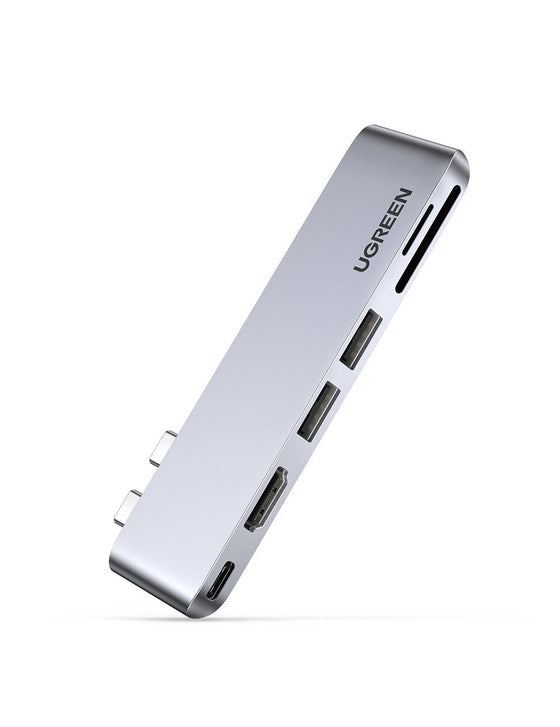 Hub USB-C 6 en 1 / 2xUSB-A 3.0 (5Gbps) / HDMI 4K@30Hz / Puerto PD 100W / Lector SD+MicroSD / Aluminio / Compatible Thunderbolt 3 / Compacto 110x29x8.5mm