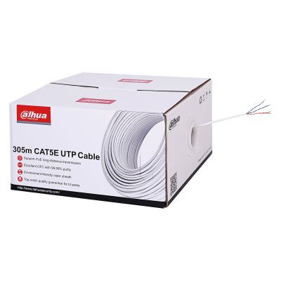 CABLE UTP DAHUA DH-PFM920I-5EUN BOBINA CATEGORIA 5E 100% COBRE, 305 METROS, COLOR BLANCO. IDEAL PARA VIDEO Y REDES, CUMPLE CON CPR ECA Y ES COMPATIBLE CON ALIMENTACION POE PARA UN RENDIMIENTO OPTIMO