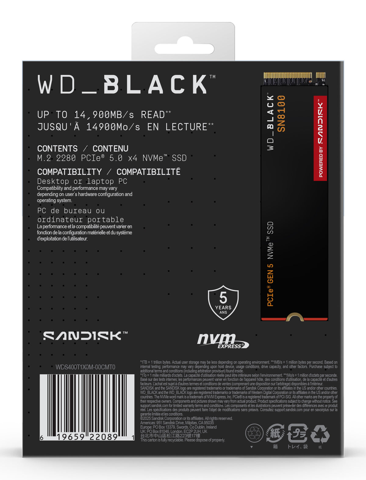 Western Digital Black WD_BLACK SN8100 NVMe 4 TB M.2 PCI Express 5.0 TLC 3D NAND