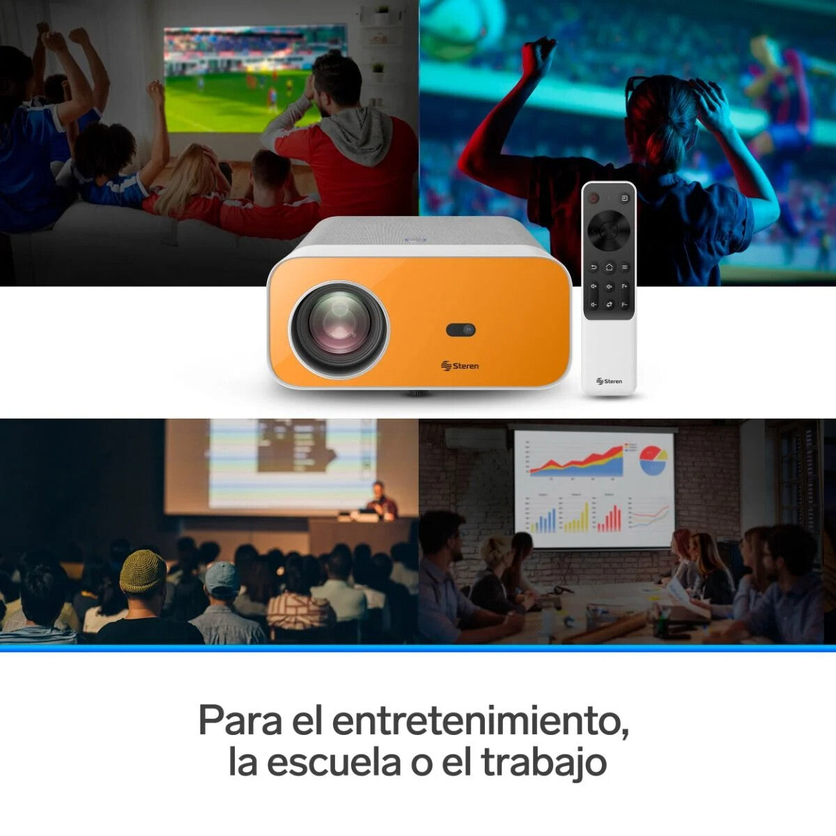 Steren PRO-4000 video proyector Proyector de alcance estándar 300 lúmenes ANSI 1080p (1920x1080) Gris, Naranja, Blanco