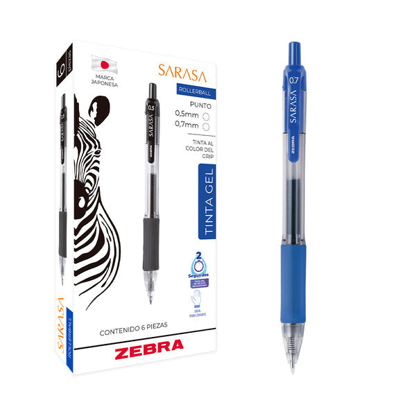 Bolígrafo Zebra Sarasa Retráctil Punto Mediano 0.7m Tinta Gel Color Azul C/12 Pzas