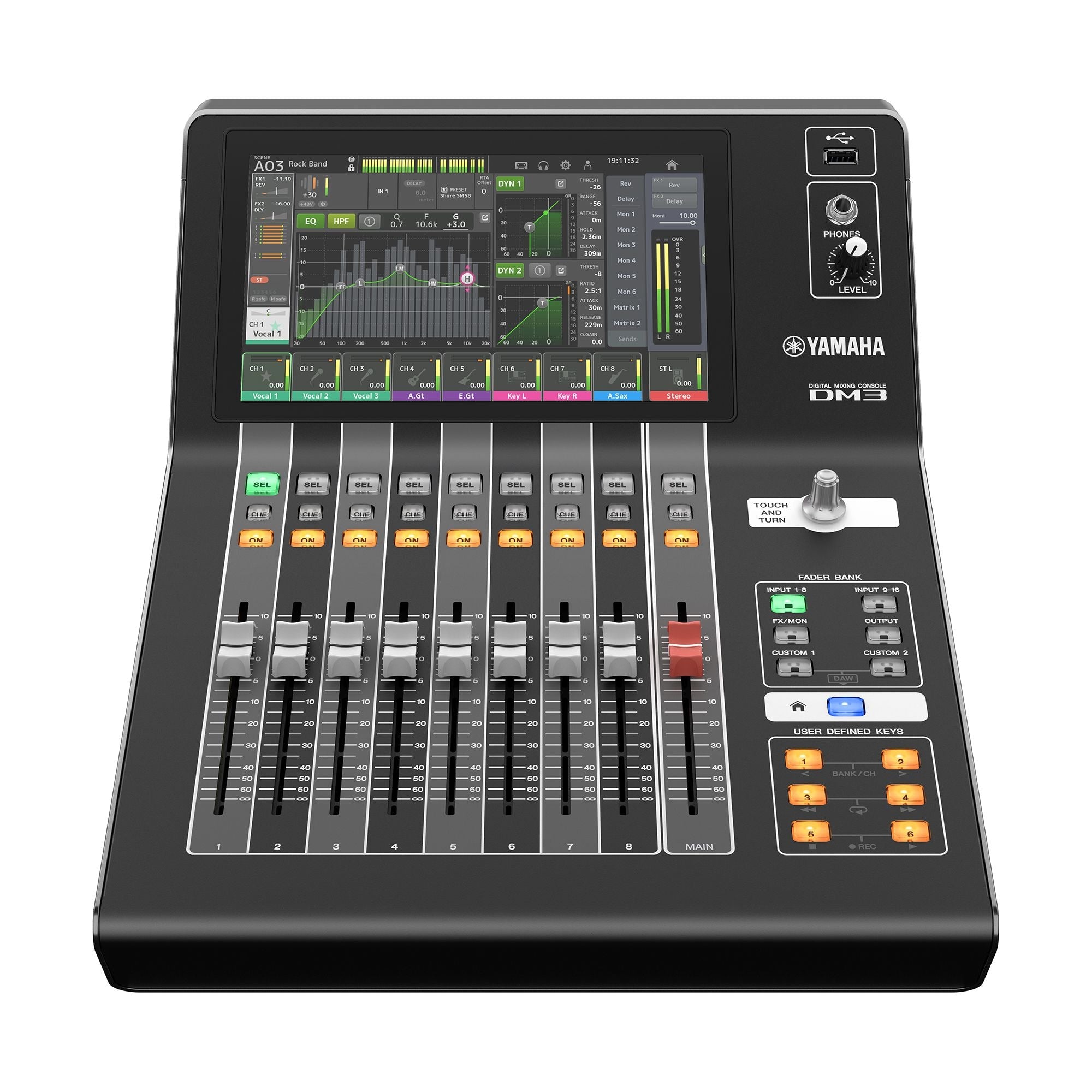Mezcladora digital  para grabación o en vivo 16 x 8 pantalla tactil 9" con puertos Dante incorporado