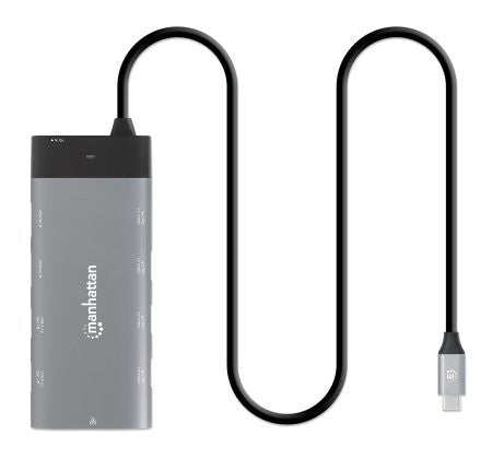 Manhattan 130714 base para laptop o replicador de puertos Alámbrico USB 3.2 Gen 2 (3.1 Gen 2) Type-C Gris