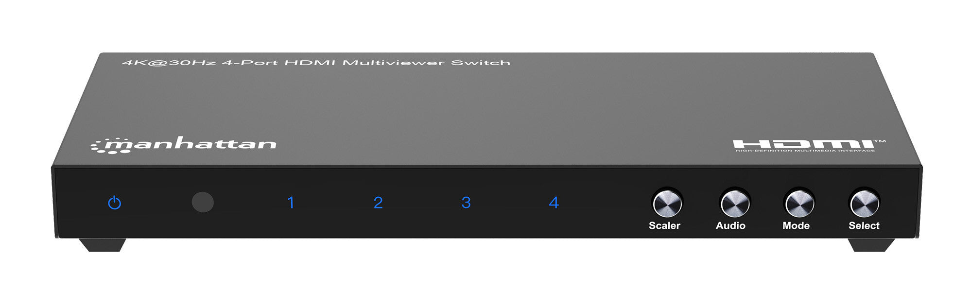 Manhattan Proyecta hasta cuatro fuentes de entrada HDMI en una pantalla de salida HDMI (4x1), múltiples opciones de visualización, incluidas imagen en imagen y pantalla doble/cuádruple, botón o control remoto, audio de 3,5 mm y Toslink, negro