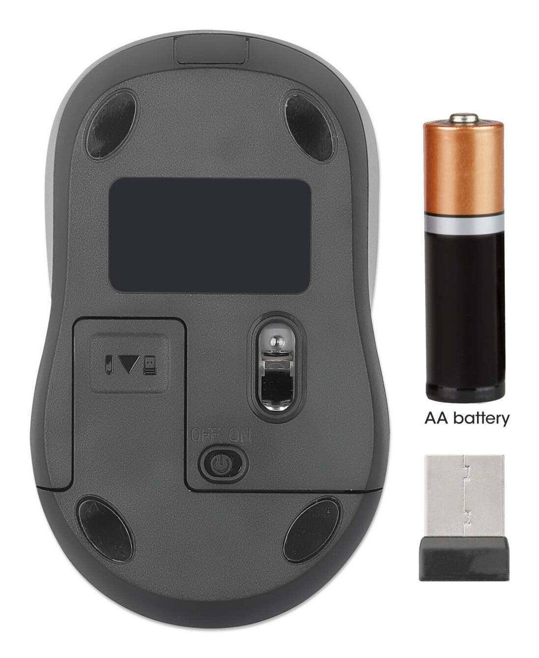 Manhattan Nano receptor USB-A, tres botones y rueda de desplazamiento, 1200 dpi, ambidiestro, negro
