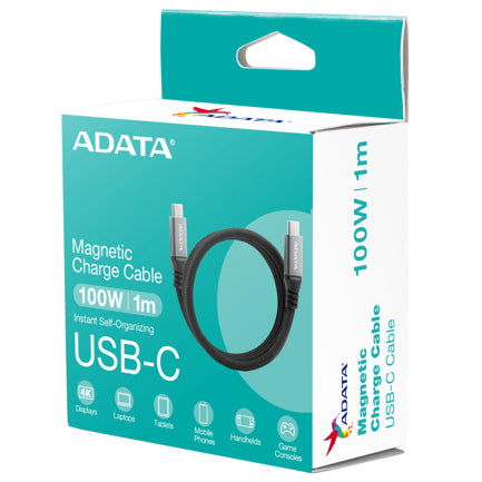 Cable Magnético Adata Usb-C Adopta El Usb 3.2 Gen2 Estandar Velocidad De Transferencia De Datos De 10 Gbps Color Negro