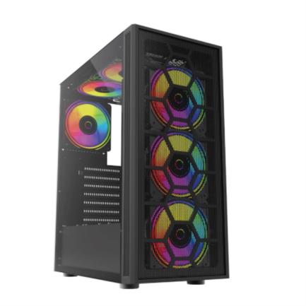 Gabinete Gamer Compact Media Torre Dragonfly Perform Crystal GM590CB / Panel Izq Cristal + Frente Cristal / Negro