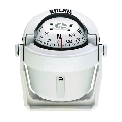 Brújula de Navegación Maritima Serie Explorer / Montaje en Bracket / Color Blanco / Dial Directo Lectura Fácil 2 3/4" (70 mm) / Iluminación Nocturna Verde Interna / Compensadores Integrados / Imán Direccional Fuerte