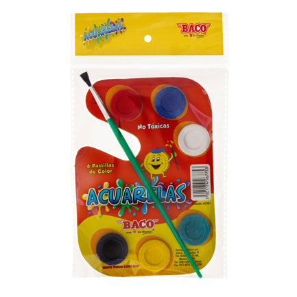 WATERCOLOR BACO CARDBOARD PALETTE W/6 COLORS