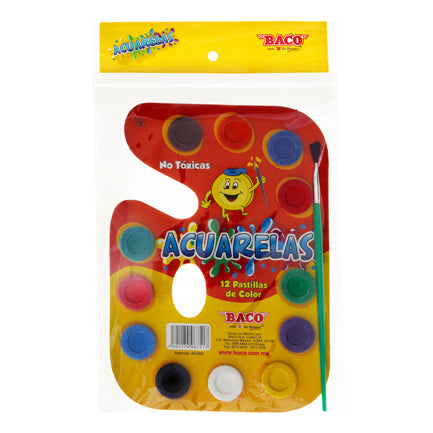 WATERCOLOR BACO PALETTE CARDBOARD W/12 COLORS