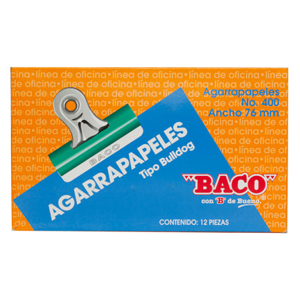 BACO BULL-DOG PAPER CLIP No.400 GREEN 76MM C/12