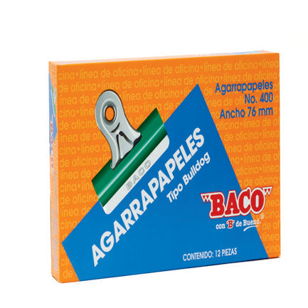 BACO BULL-DOG PAPER CLIP No.400 GREEN 76MM C/12