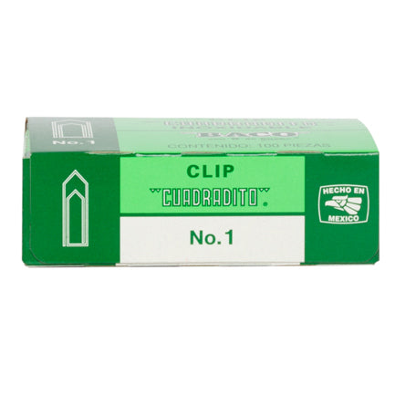 Clip Baco Cuadradito #1 Niquelado Paquete c/10 Cajas c/100 Clips c/u
