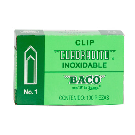 Clip Baco Cuadradito #1 Niquelado Paquete c/10 Cajas c/100 Clips c/u