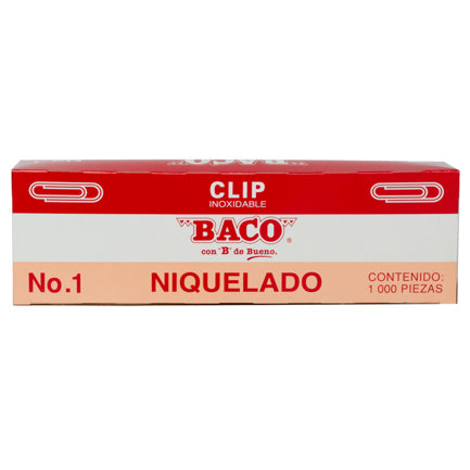 Clip Niquelado Baco #1 Paquete c/10 Cajas c/100 Clips c/u
