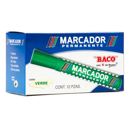 BACO PERMANENT PLASTIC MARKER GREEN PK/12