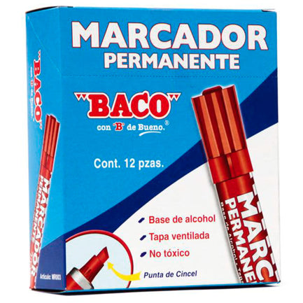 BACO PERMANENT MARKER RED ALUMINUM TUBE PACK/12