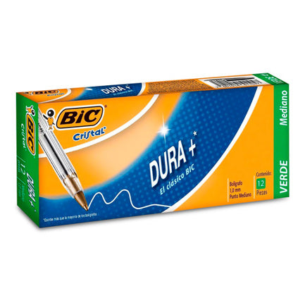 BIC Cristal Dura+ Ballpoint Pen Medium Point 1.0mm Green Color Pk/12
