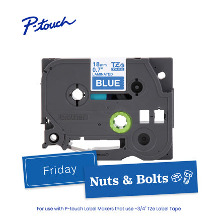 Cinta Laminada Brother Estándar Texto Blanco sobre Cinta Azul de 18mm x 8m