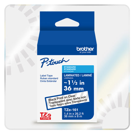 Cinta Laminada Brother Estándar Texto Negro sobre Cinta Transparente de 36mm x 8m