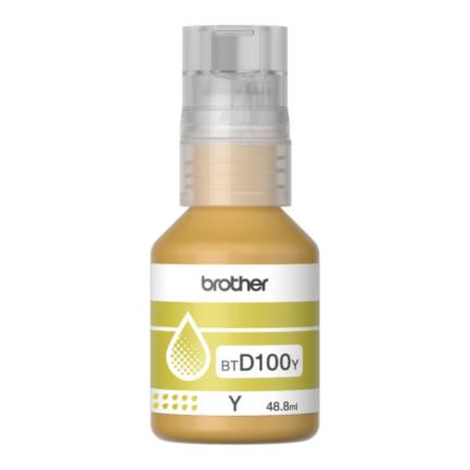 BROTHER BTD100Y ultra high yield yellow ink bottle from the InkBenefit Tank series. Prints up to 5000 pages.