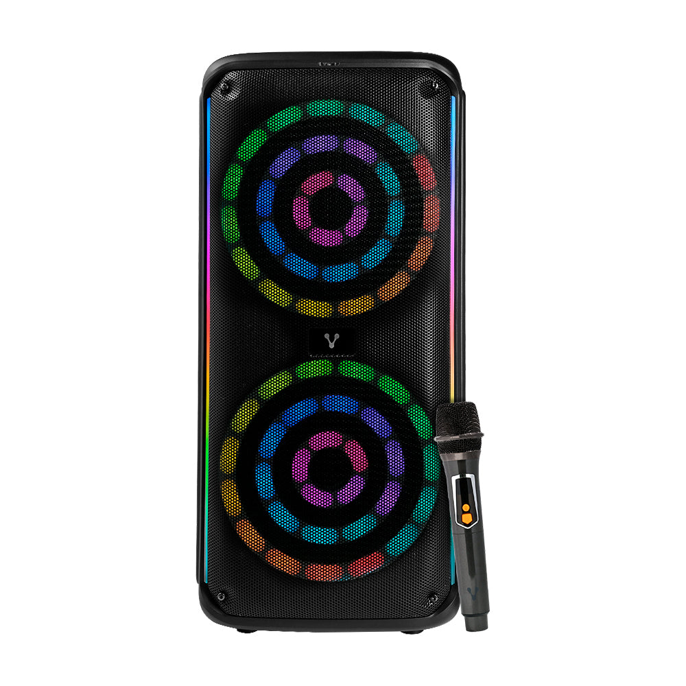 VORAGO KSP-503 BLACK SPEAKER 2X8" 2X30WATTS RMS DSP TECHNOLOGY / USB / MSD / 3.5MM / RECHARGEABLE / TWS BT 5HRS USB TYPE C CHARGING / WIRELESS MICROPHONE