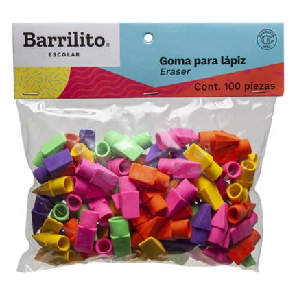 Barrilito Pencil Erasers Assorted Colors Bag with 100 Pieces