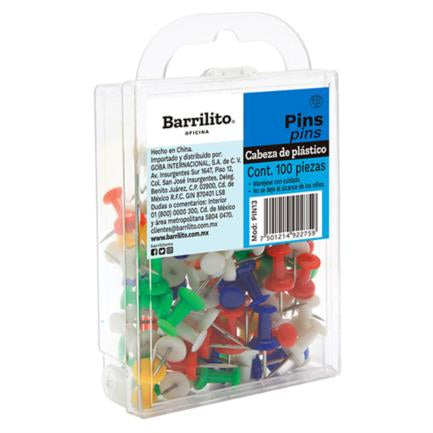 Assorted Color Plastic Barrel Pins Box w/100 Pcs