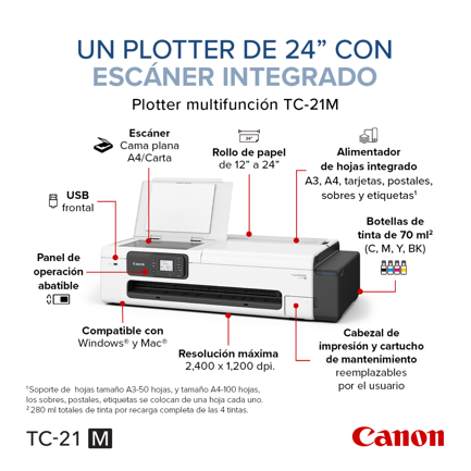 Canon imagePROGRAF TC-21 M 24" Plotter with Continuous Ink Supply System and Flatbed Scanner