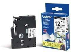 Cinta Brother TZEFX231 Laminada Flexible Texto Negro Fondo Blanco 12mmx8m