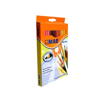 LONG COLORED PENCILS MAE BOX W/36 PIECES 4MM
