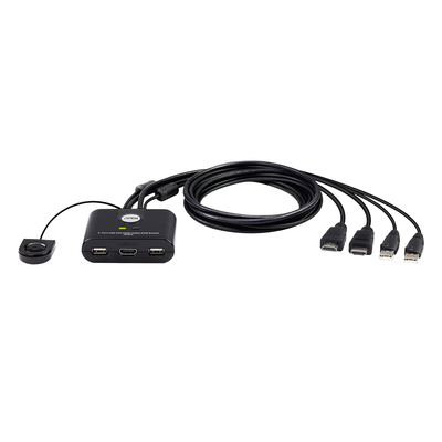 Switch KVM | USB FHD HDMI | de 2 puertos en formato cable | 1920x1080 @ 60Hz (FHD)| HDCP 1.4 | Conecta y controla 2 equipos con un solo monitor, teclado y mouse