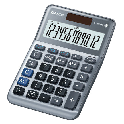 Casio MS-120FM Desktop Calculator 12-digit Metallic Grey Cost, Sell, and Margin Calculations Dual Power