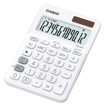 Casio MS-20UC 12-Digit Desktop Calculator White Tax & Time Calculation Dual Power