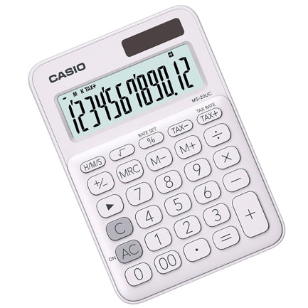 Casio MS-20UC 12-Digit Desktop Calculator White Tax & Time Calculation Dual Power